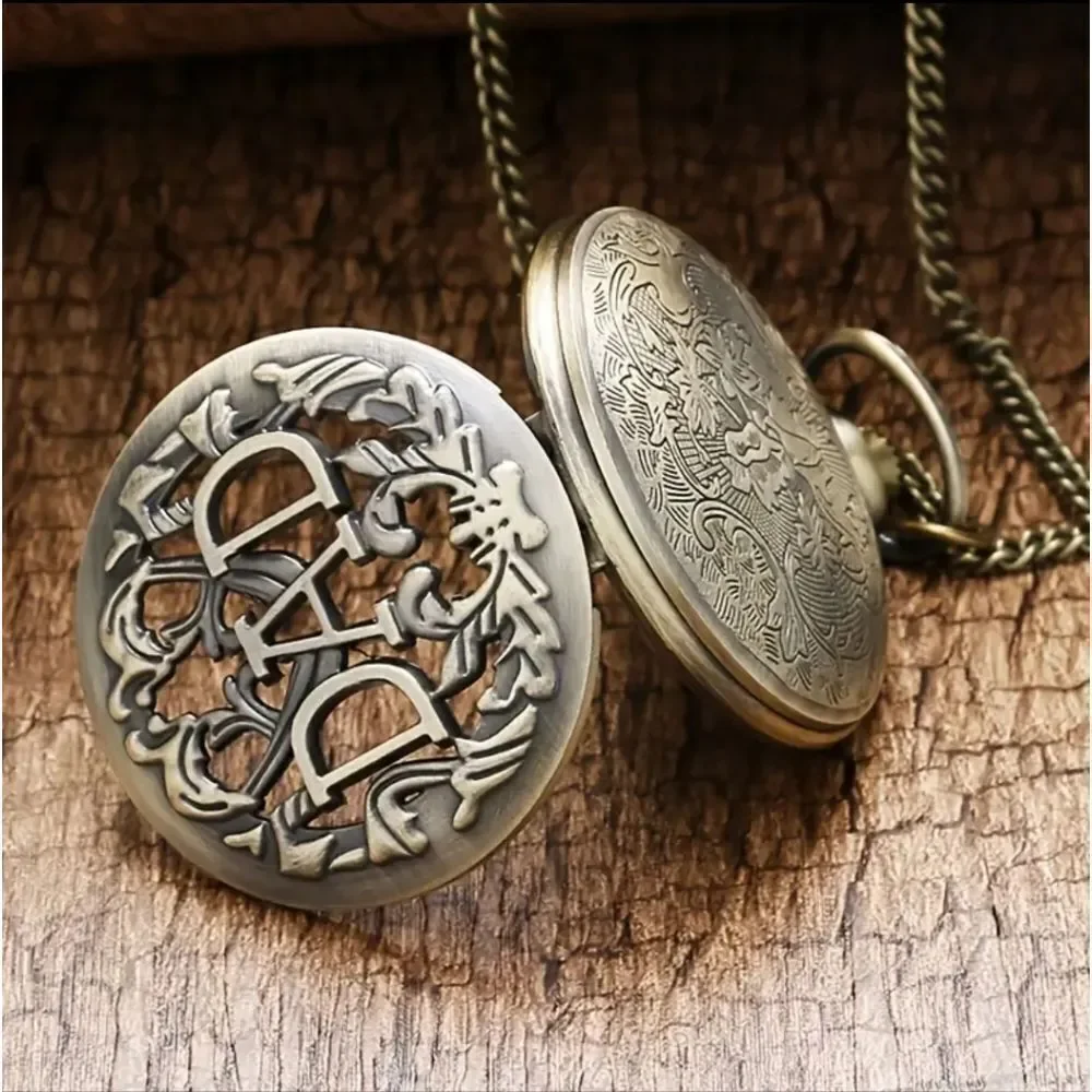 Dad Pocket Watch Antique Bronze Quartz Chain Father’s Day Gift Vintage Style
